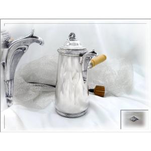 Henin & Cie - Large Chocolate Maker In Sterling Silver & Its Moussoir St. Louis XVI