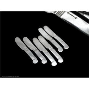 Christofle, Designer Luc Lanel Six Art Deco Silver Metal Spreading Knives