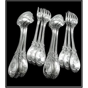 Emile Puiforcat - Solid Silver Cutlery Set With Floral Decor For Six Guests