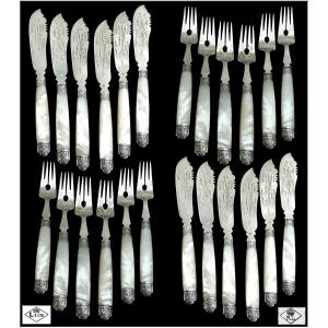 Robert Linzeler - Sterling Silver & Mother-of-pearl Fish Cutlery Set, Minerva 950