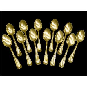 Adolphe Boulenger - Set Of 12 Solid Silver And Vermeil Mocha Spoons 