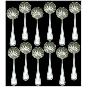 Solid Silver Dessert/fruit & Fruit Salad Spoon Set For 12 Guests