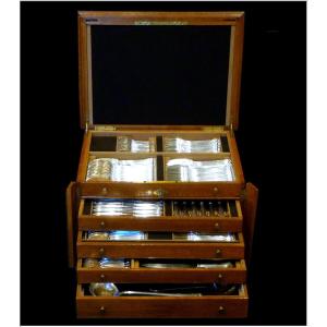 Puiforcat - Mazarin Pattern - 183 Pc. Sterling Silver Flatware Set 12 Guests In Its  Cabinet