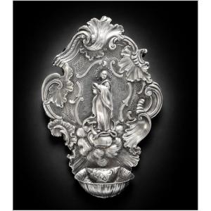 Italy Kingdom Of Sardinia Solid Silver Holy Water Font 'the Immaculate Conception' - Genoa