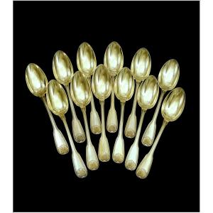 Louis Coignet - Sterling Silver And Vermeil Coffee Spoon Set. 12 Guests