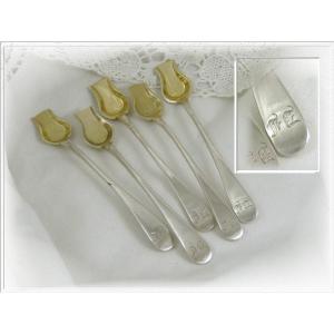 Service Of Five Salt Shovels In Sterling Silver - Old Man's Mark (1819-1838)