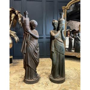 Pair Of Cast Iron Statues 