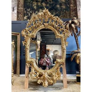 Miroir Aux Putti En Bois Doré D’époque Napoléon III 1m96 X 1m33