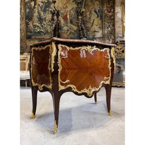 Sauteuse Commode In Marquetry And Gilded Bronzes Attributed To Maison Millet, 19th Century
