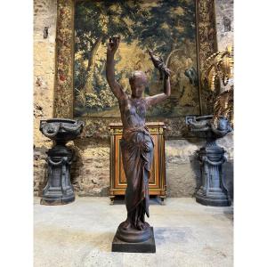 Cast Iron Statue “the Spinner Of Procida” After Louis Léon Cugnot (1835-1894) 19th Century