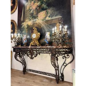 19th Century Wrought Iron Console, Red Rance Marble Top