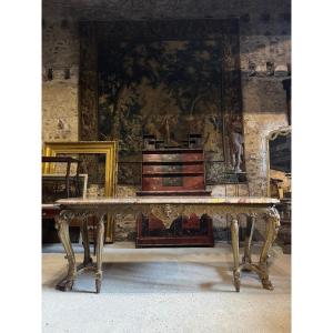 Louis XIV Style Castle Console Table With Sarrancolin Marble Top Ihet 