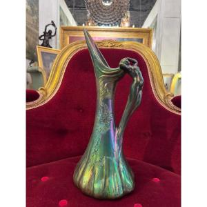 Delphin Massier In Vallauris Art Nouveau Vase In Iridescent Ceramic