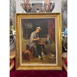 Théodore Didier Delamarre (1824-1889) "chinese Counting His Money" 19th Century