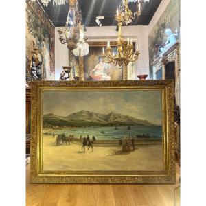 Oil On Canvas, View Of Prado Beach In Marseille, Signed And Dated 1895