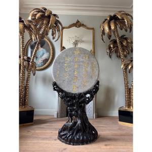 Marble Bas-relief On A Carved Wooden Base, Vietnam, 19th Century 