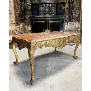 Middle Table In Golden Wood Napoleon III Period Red Marble Top