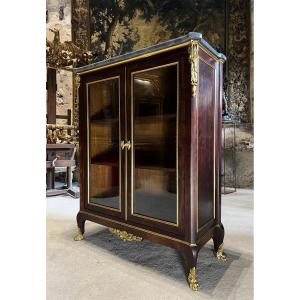 Showcase In Mahogany Stamped Gervais Durand Transition Style Blue Turquin Marble Top