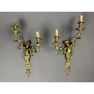 Pair Of Putti Sconces - Late 19th Century