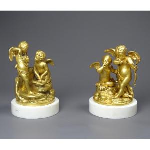 Pair Of Bronzes With Winged Putti - Sèvres