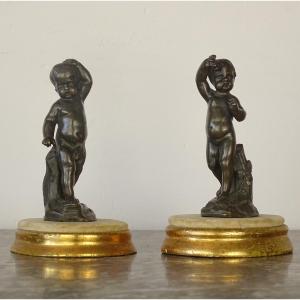A. Meunier - Pair Of Miniature Bronzes With Putti