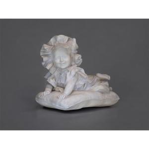 Emilio Fiaschi (1858-1941) – Alabaster Sculpture, Girl With A Cushion, Italy, Late 19th Century 
