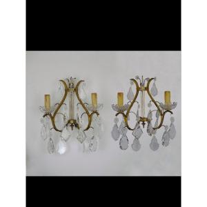Baccarat Signed - Pair Of Gilt Bronze And Crystal Wall Lights - Second Half Of The 19th Century