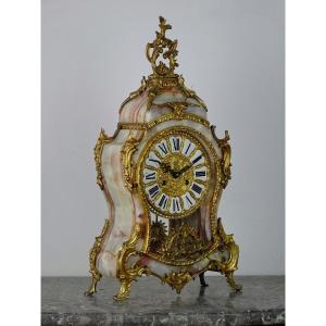 Louis XV Style Cartel Clock In Onyx And Gilt Bronze - 2-bell Movement