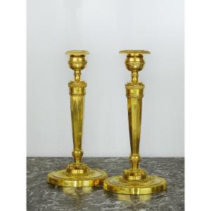 Rare Pair Of Gilt Bronze Candlesticks/flaps For Empress Josephine At The Rohan Palace