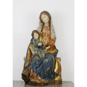 Important Polychrome Wooden Virgin And Child - Zenza