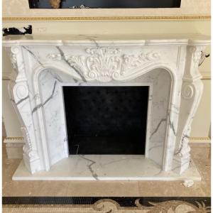 Louis XV Style Fireplace In Carrara Marble