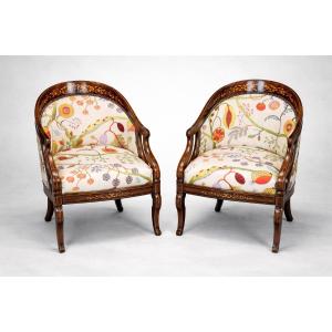 Pair Of Charles X Period Gondola Armchairs In Rosewood Veneer