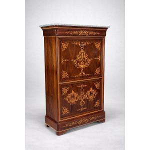 Rosewood Veneered Secretary Desk With Ogee Molding - Charles X Period, Circa 1830