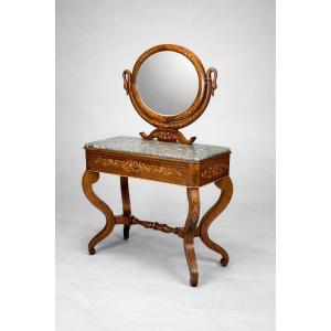 A Charles X Period Dressing Table In Rosewood Veneer, Opening Onto A Writing Surface