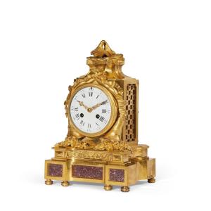 Rare Louis XVI Period Clock In Gilt Bronze And Porphyry - Circa 1780