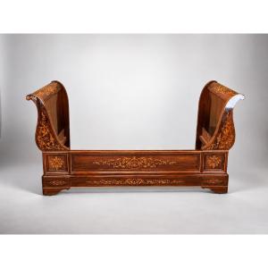 Charles X Period Bed In Rosewood Veneer - 19th Century