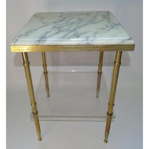 Jansen Style - Table / Side Table In Gilt Brass And Marble, 1970's