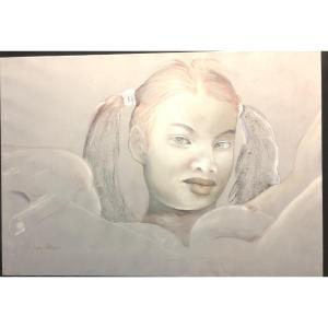 Guy Patrier Twentieth Large Oil 81x116cm Young Woman With Mats Workshop Background 26