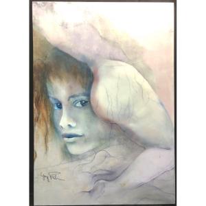 Guy Patrier Twentieth Large Oil 116x81cm Nude And Female Face Studio Background 33