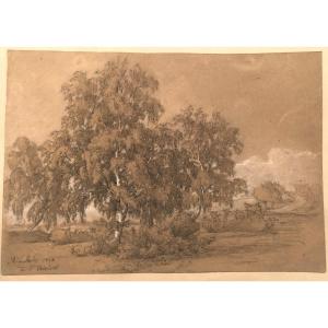 Jean Antoine Duclaux Lyon 1783-1868 Drawing And Pastel 1854 Landscape At St Triviers Ain /6