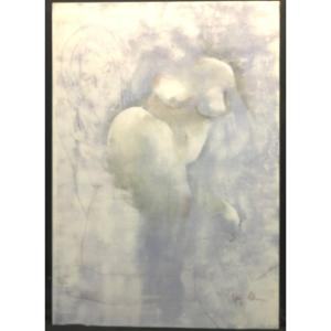 Guy Patrier XXth Large Oil 116x81cm Study Of Naked Women Workshop Background 45