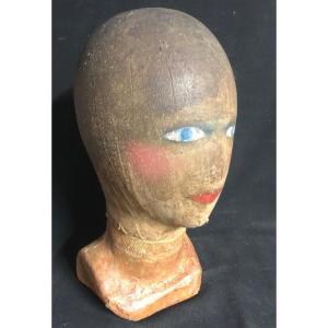 Marotte De Hatter 32 Cm Nineteenth-twentieth Head With Store Hat