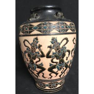 Bien Hoa Important Ancient Vietnam Vase With Dancer Decor Art Deco Indochina Binh Duong