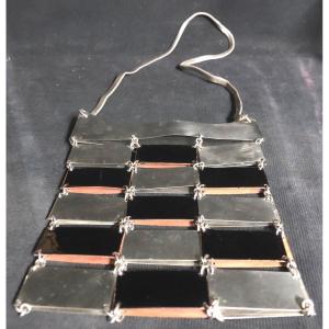 1970 Evening Handbag In Taste Of  Paco Rabanne In Silver Plated And Black Enameled Metal Plates