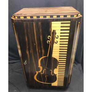 Rare Art Deco Violin Viola And Piano Music Cabinet In Marquetry