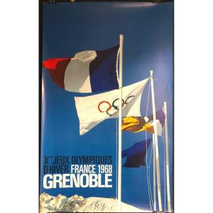 Original Poster 1968 Grenoble Winter Olympics Sport Flags