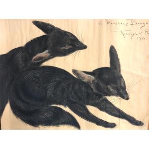 Thierry Van Rijswijck 1911-1958 Large Pastel Art Deco Fennec Fox 1955