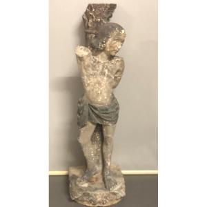 Rare Large Stone Sculpture Saint Sebastian XVIth 95 Cm