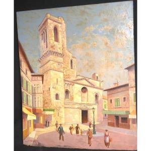 Pierre Roig 1905-1963 Big Oil Nîmes Cathedral 61x50cm