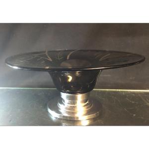 Cup Center Table Revolving On Its Art Deco Base In Grave Glass And Chrome Foot